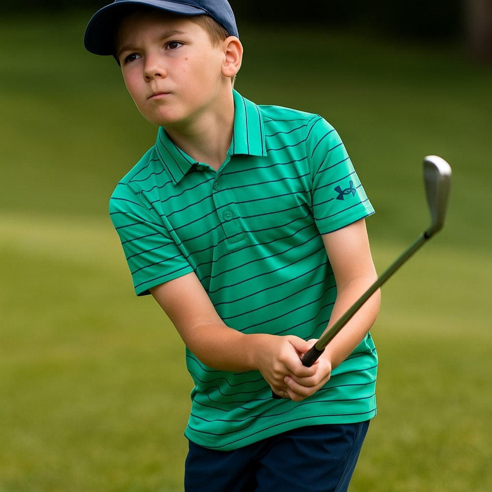 Under Armour Golf Heat Gear Youth Striped Polo, Aqua ,YM